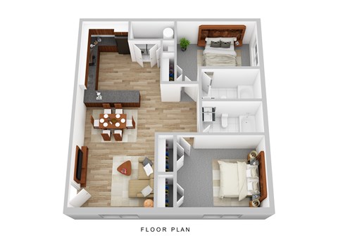 A floor plan of a house with a living room, dining room, kitchen, and bedrooms.
